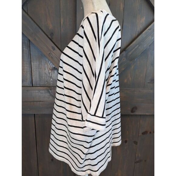 Chico's Blouse Women's Large Size 2 Black and White Cotton Blend Roll Sleeve - Picture 2 of 11